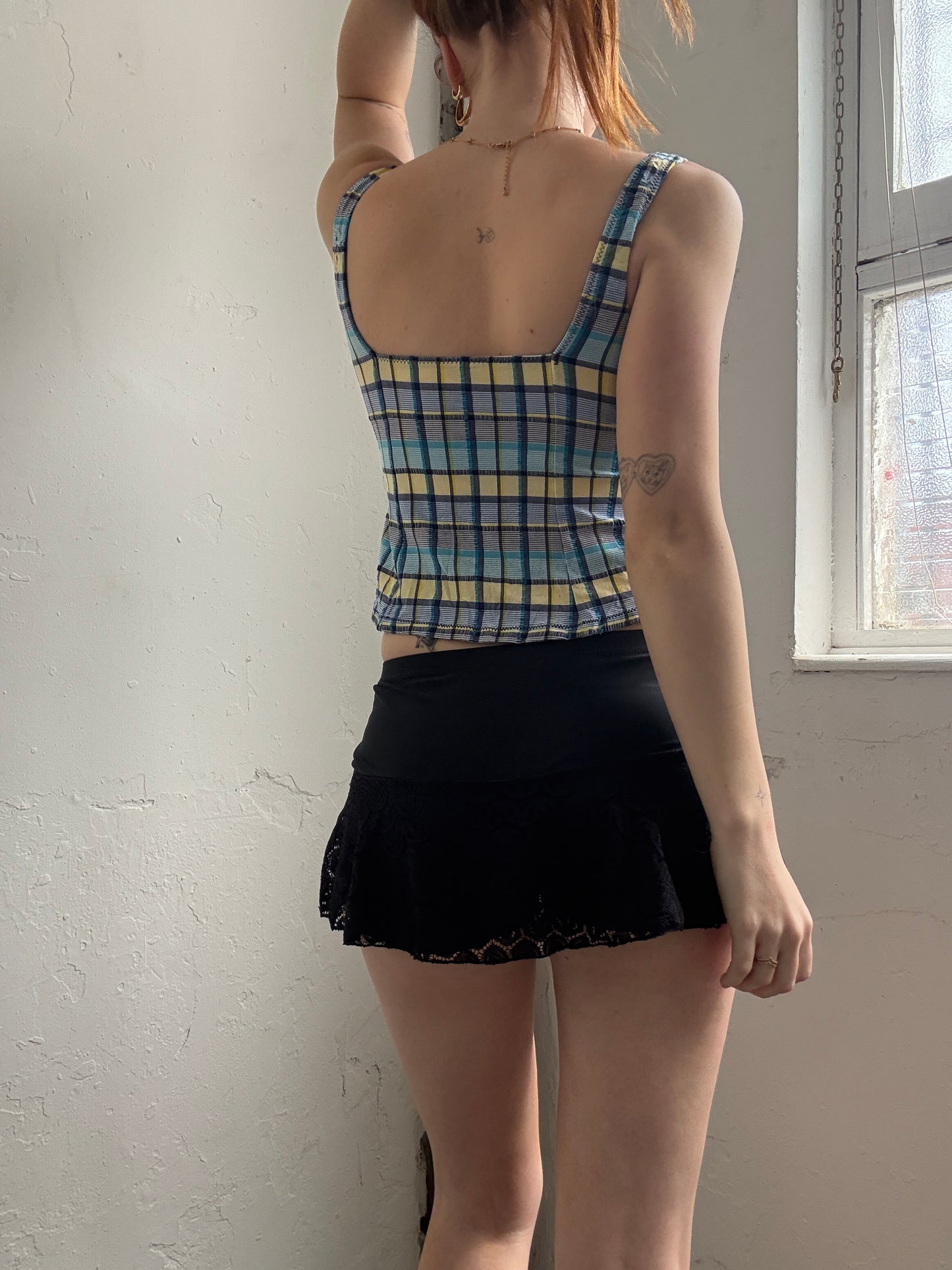 Blue Yellow Gingham Swim Top - Size Small
