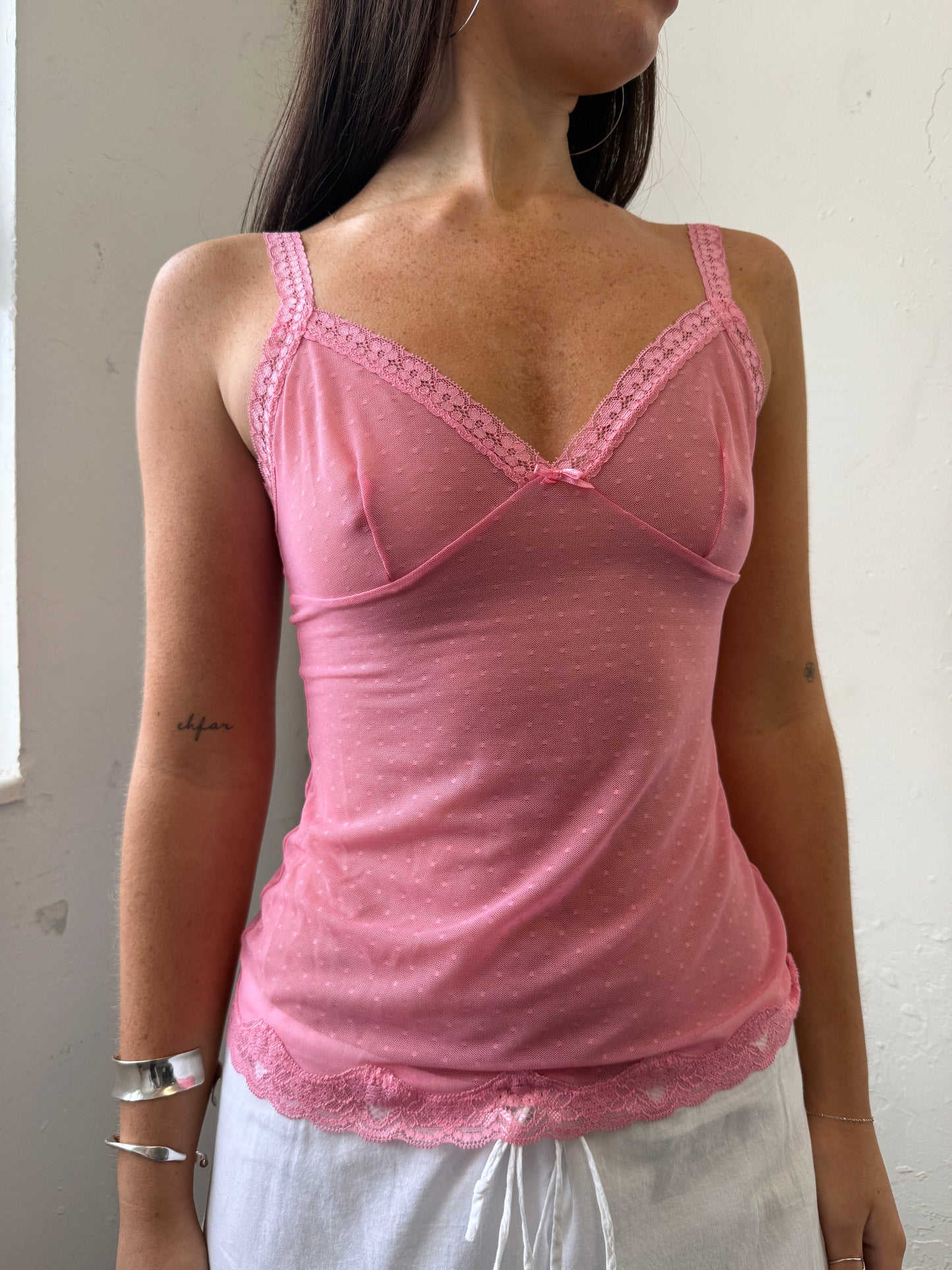 Pink Sheer Cami Top - Size Small