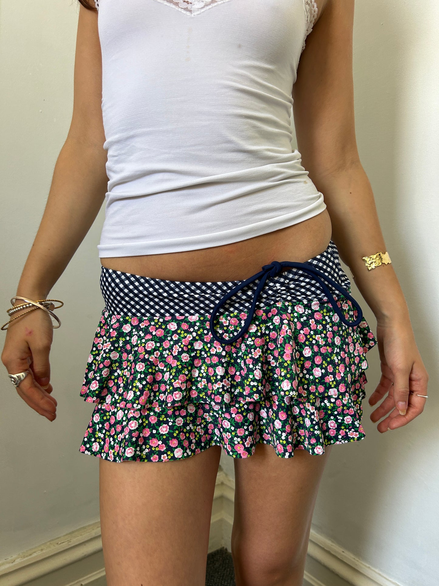 Pink Blue White Floral Swim Skirt - Size Extra-Small