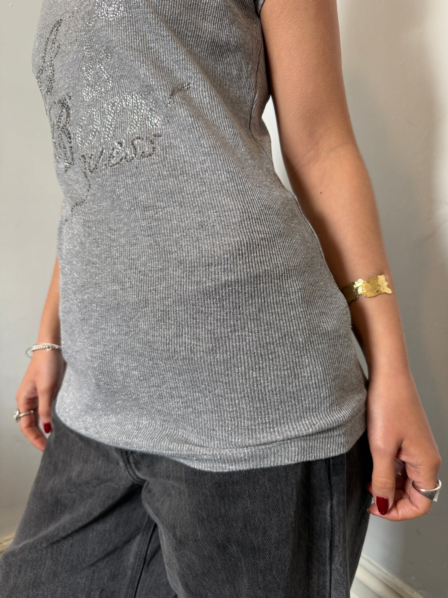 Grey Guess Ribbed Top- Size Large
