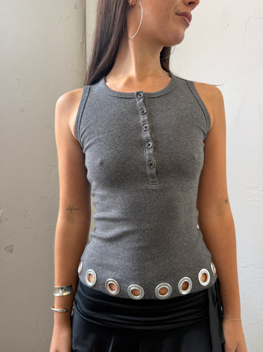 Grey Grommet Top - Size Extra-Small