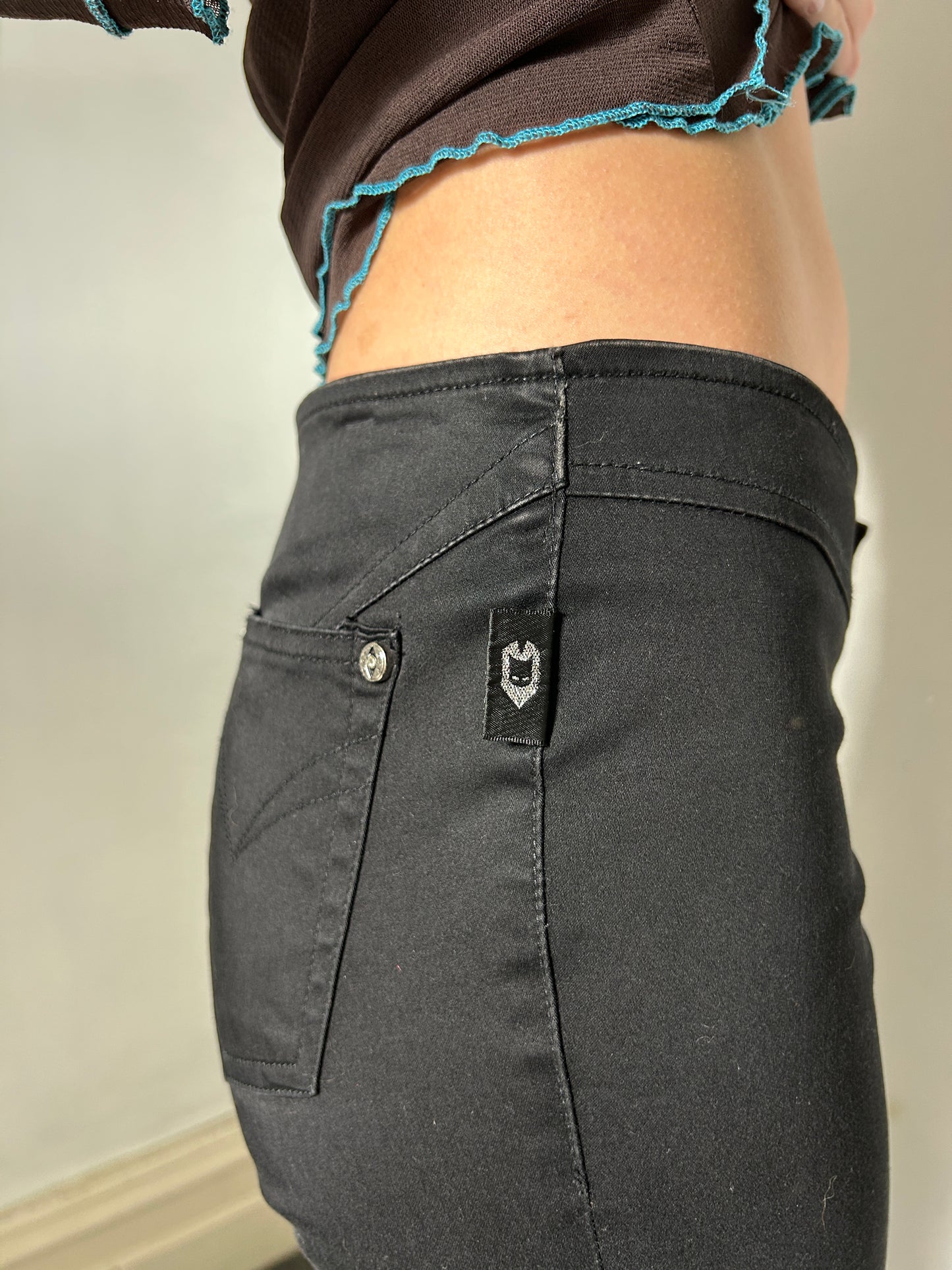 Black Long Low Waisted Pants - Size Extra-Small