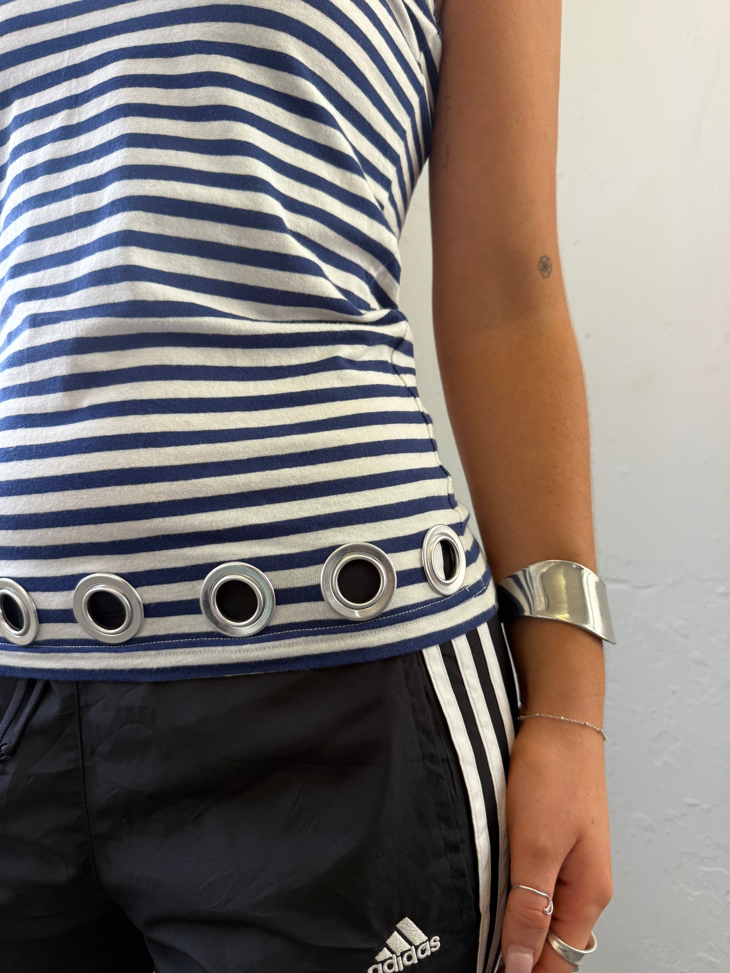 Blue White Striped Grommet Top - Size Small/Medium