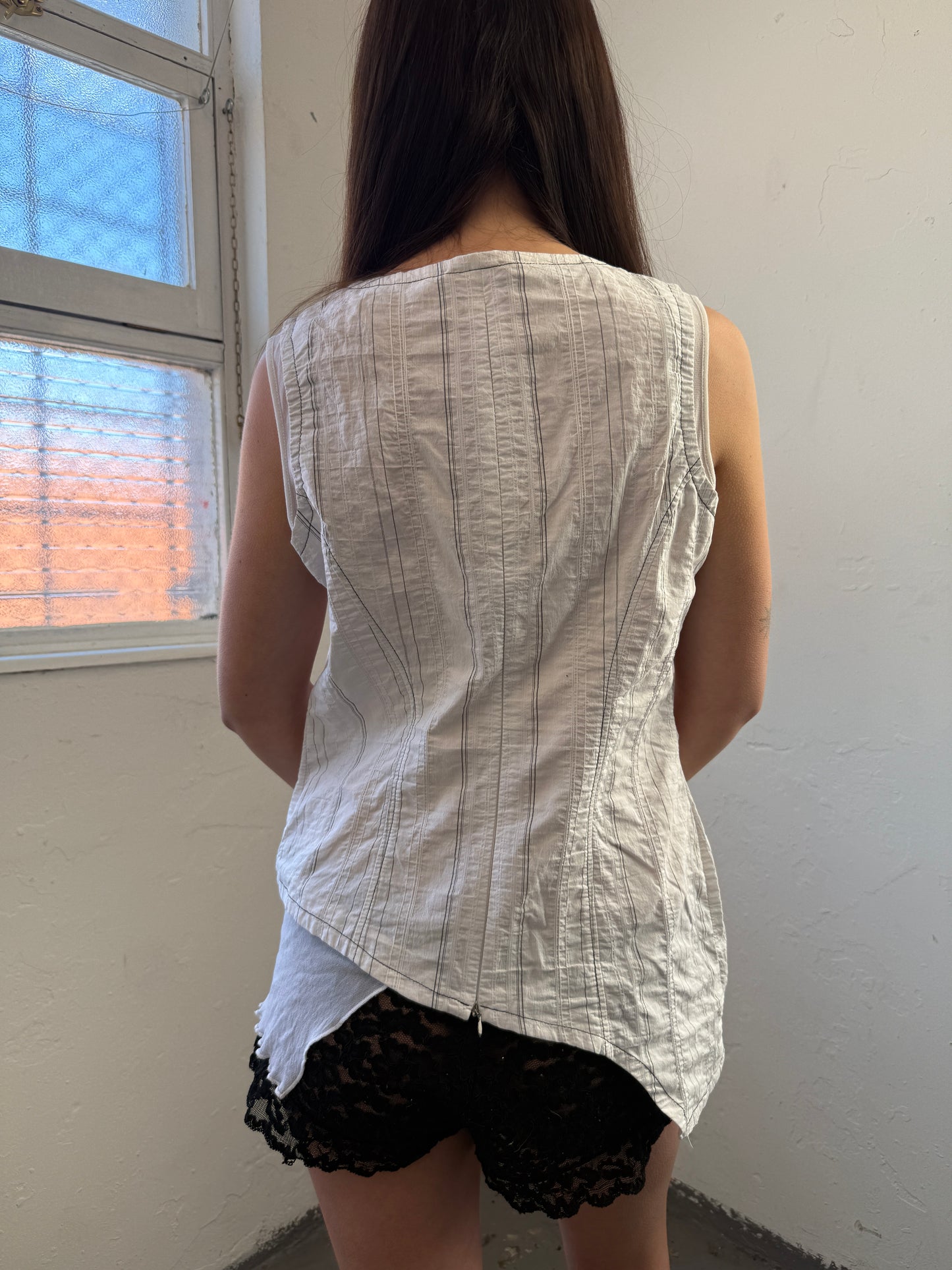 White Striped Tunic Top - Size Medium