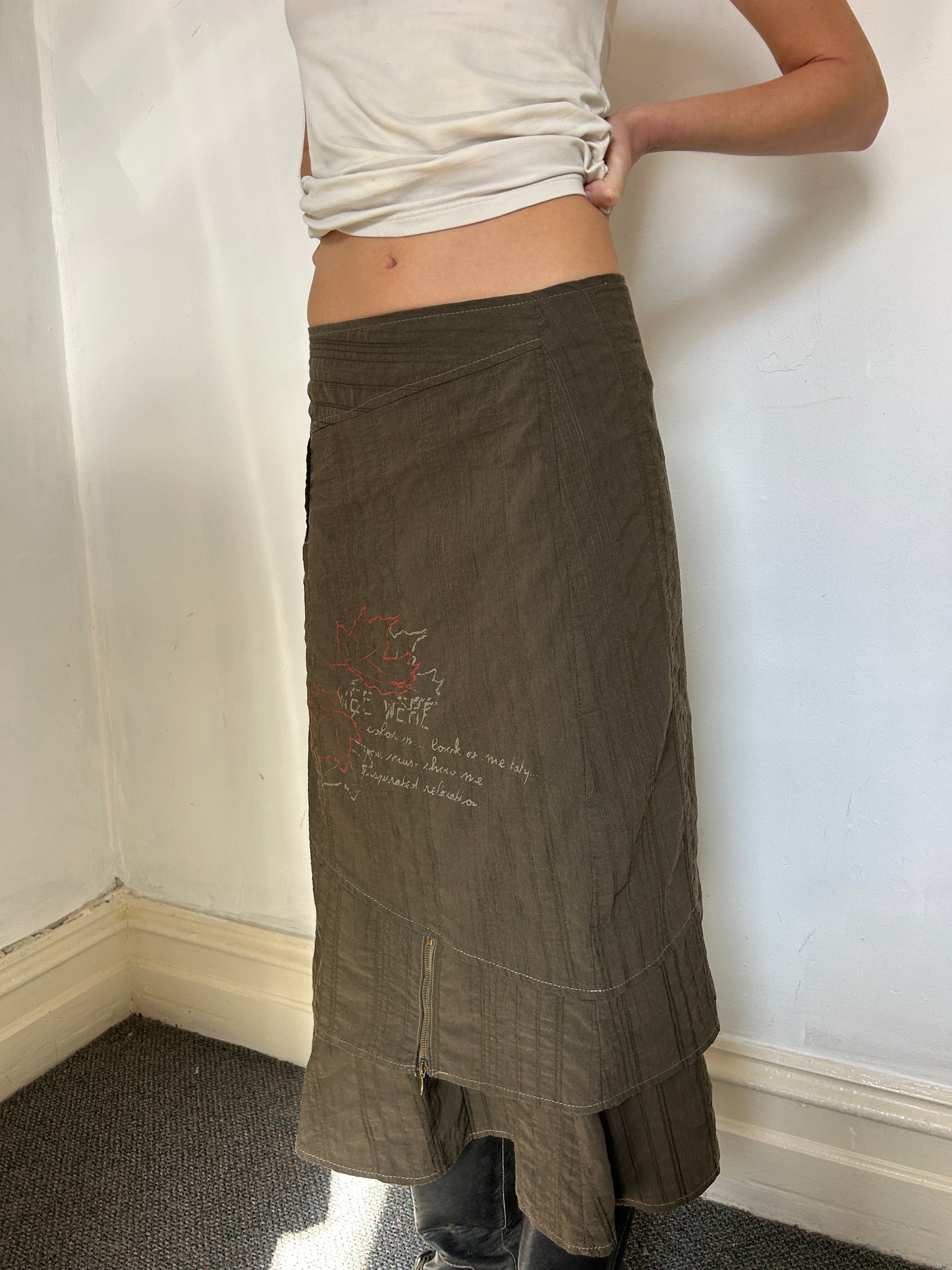 Khaki Green Long Skirt - Size Medium