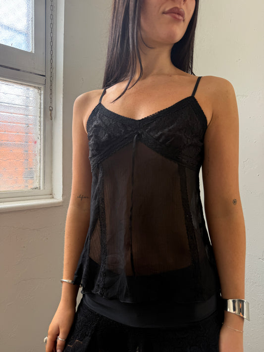 Black Lace Cami Top - Size Medium