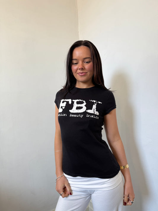Black FBI Graphic Baby Tee - Size Small