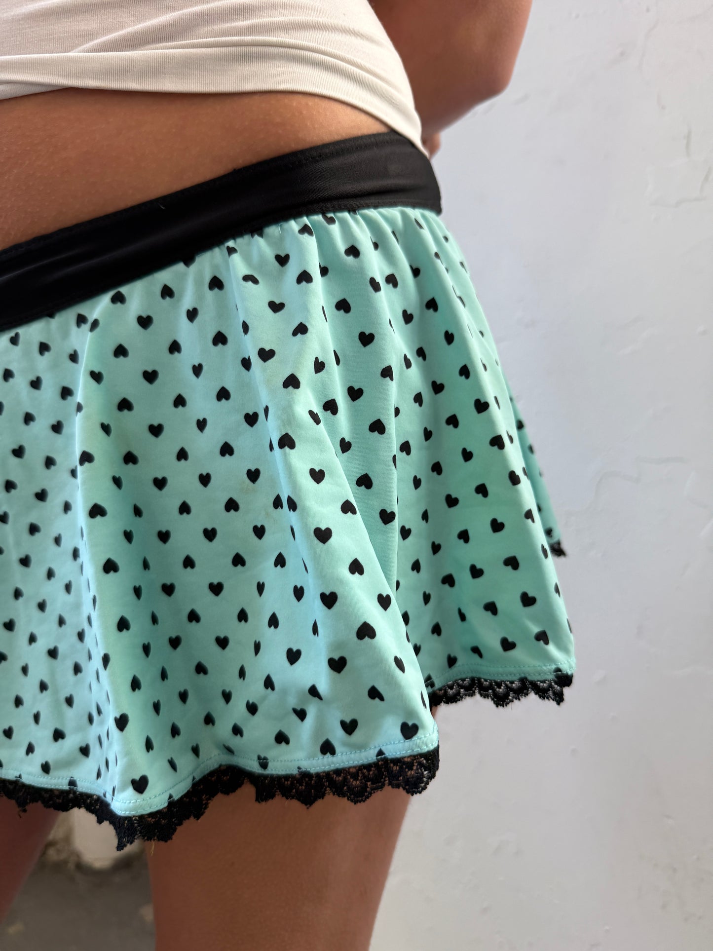 Blue Black Heart Micro Mini Swim Skirt - Size Extra-Small