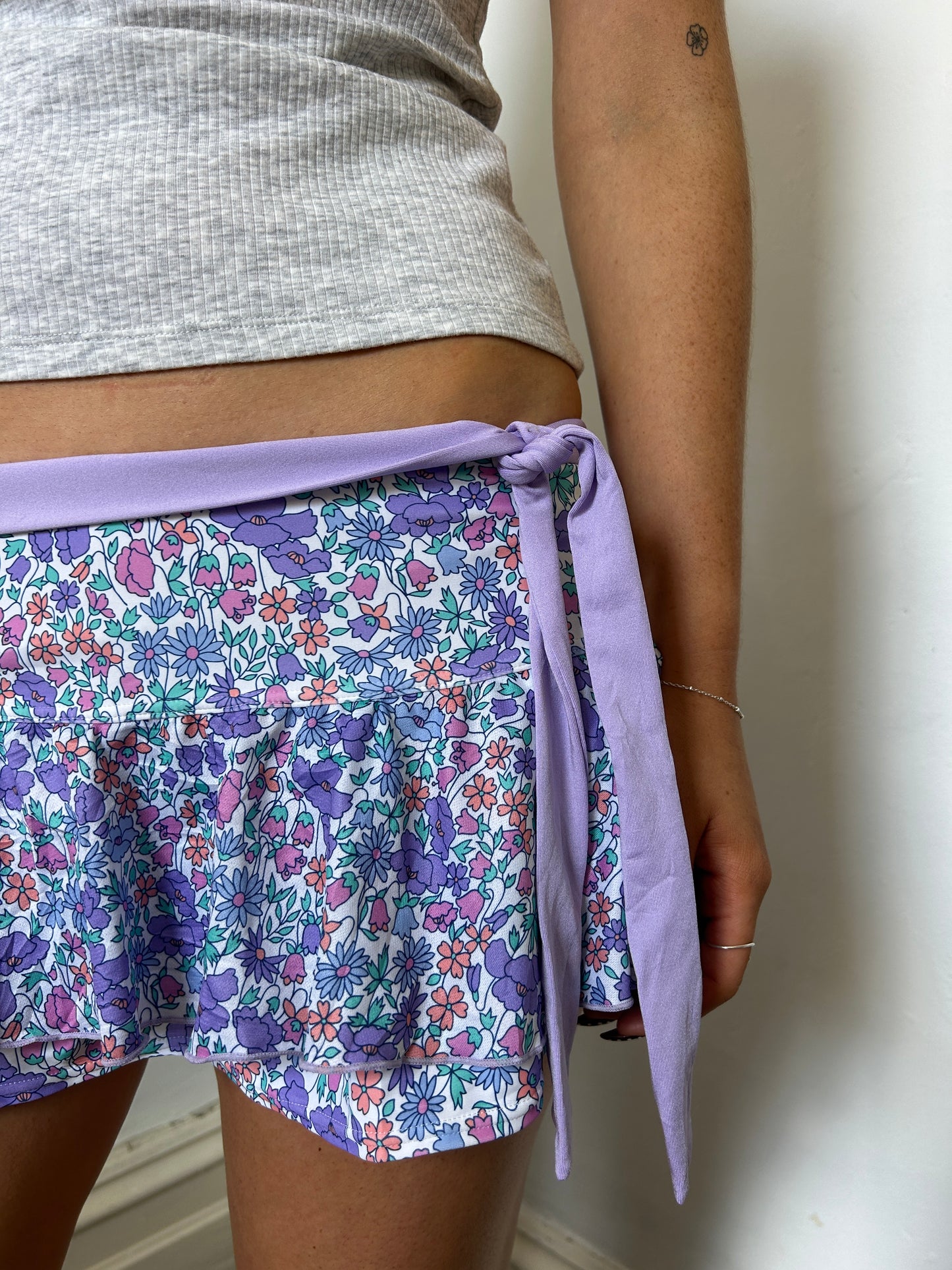Purple Floral Mini Swim Skirt - Size Small/Medium