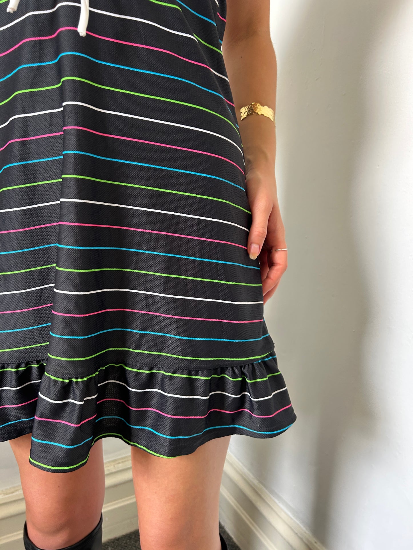 Black Pink Blue Green White Halter Neck Swim Dress - Size Small/Medium