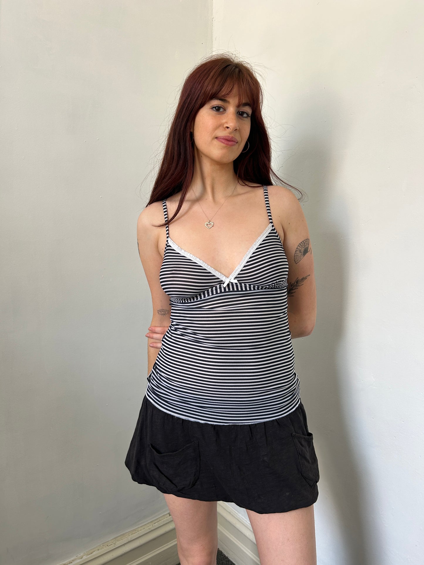 Black White Striped Cami Top - Size Small/Medium