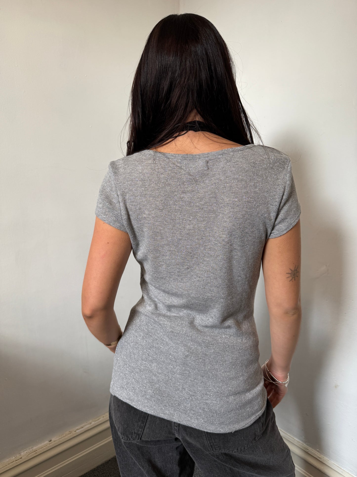 Grey Guess Ribbed Top- Size Large