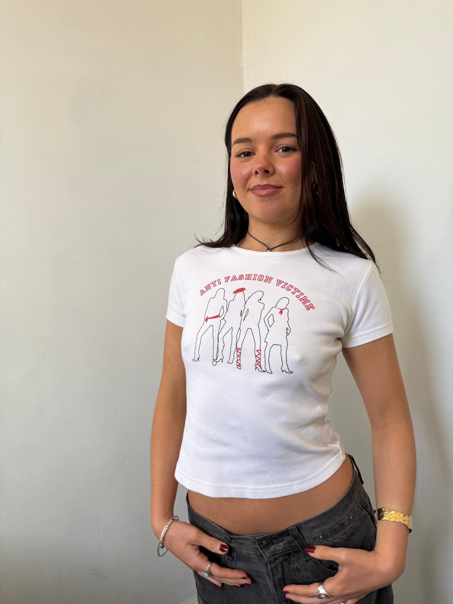 White Graphic Baby Tee - Size Small