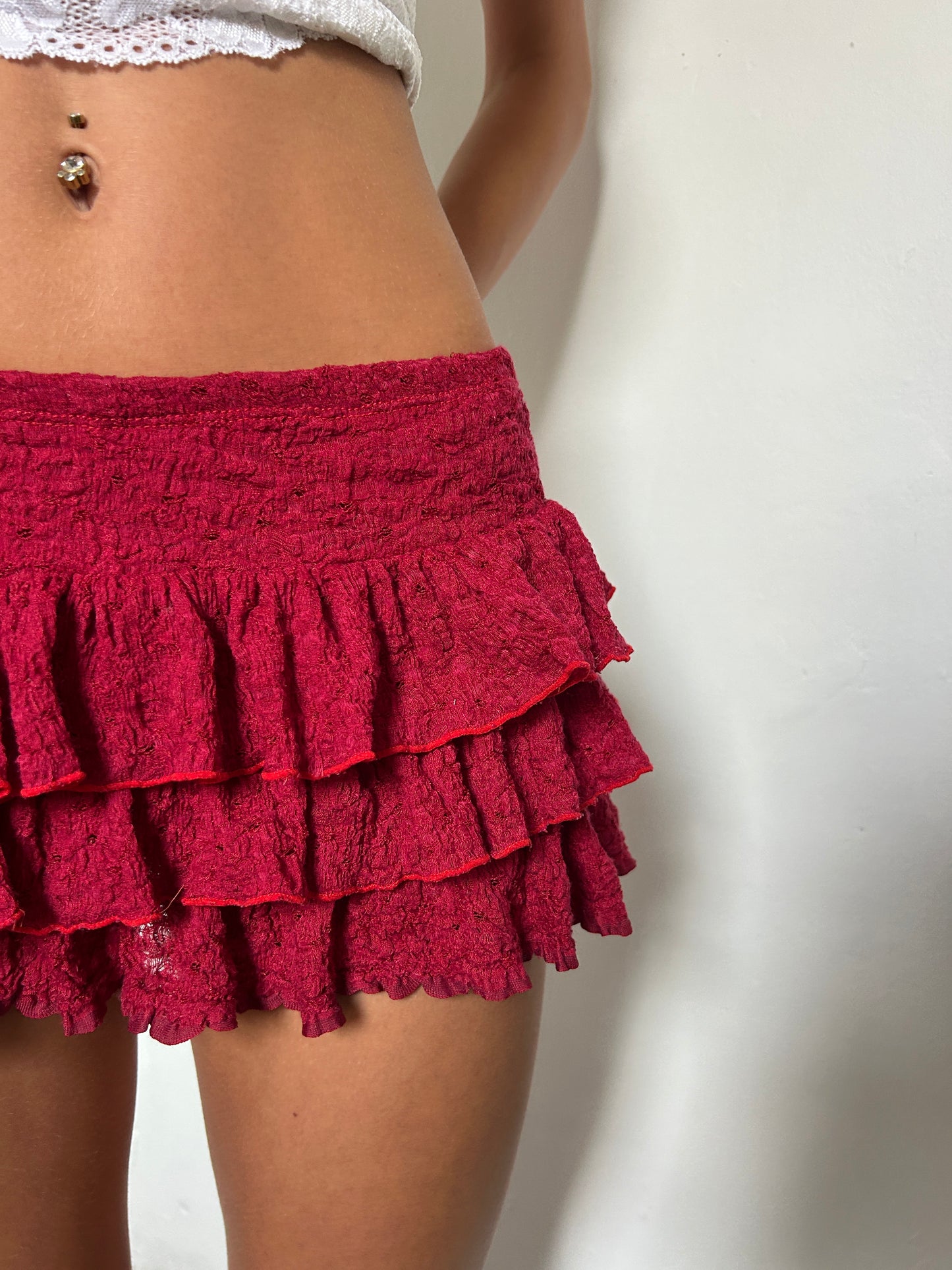 Red Lace Mini Skirt/Shorts - Size Small