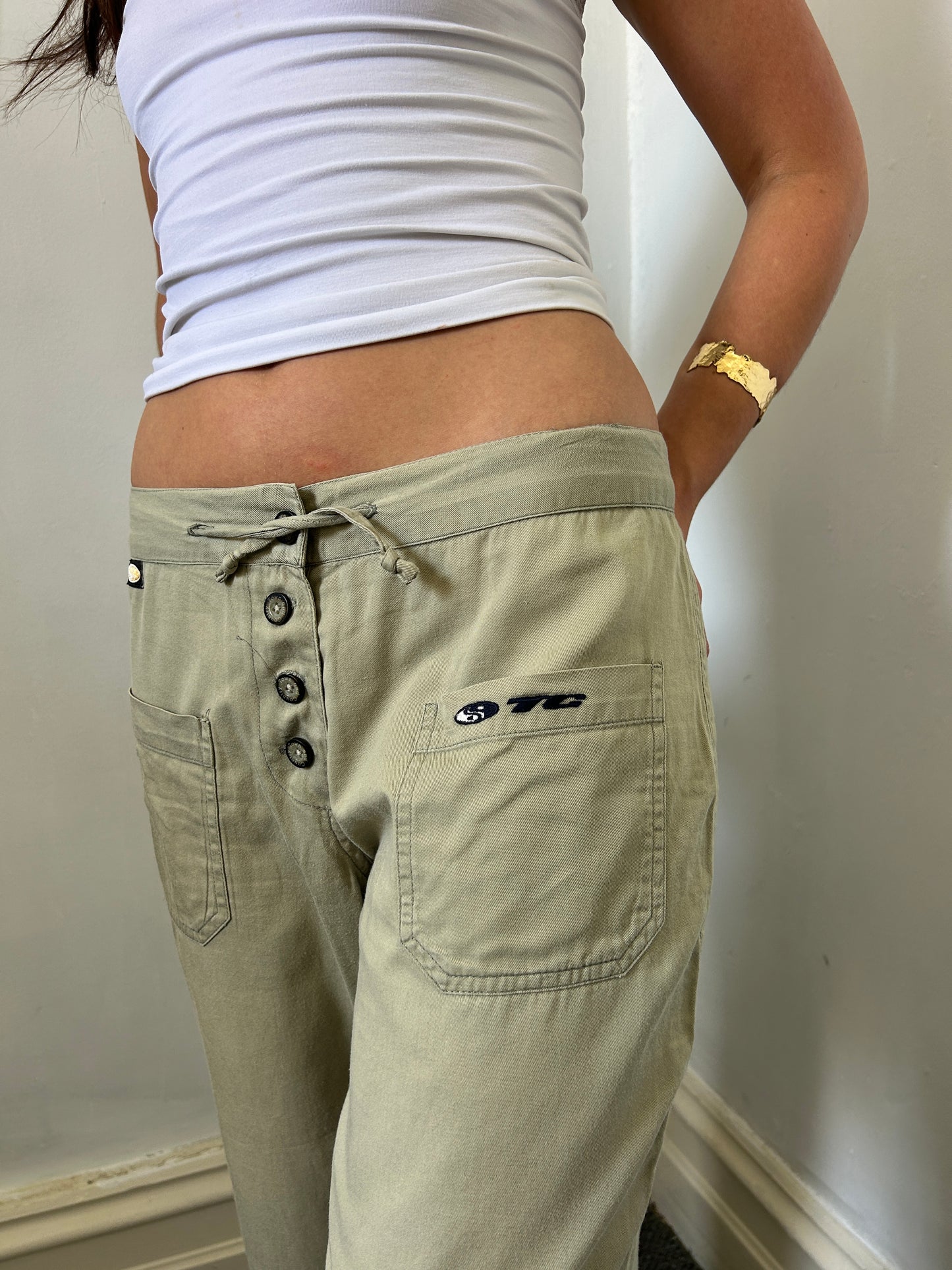 Khaki Green Long Trousers - Size Medium