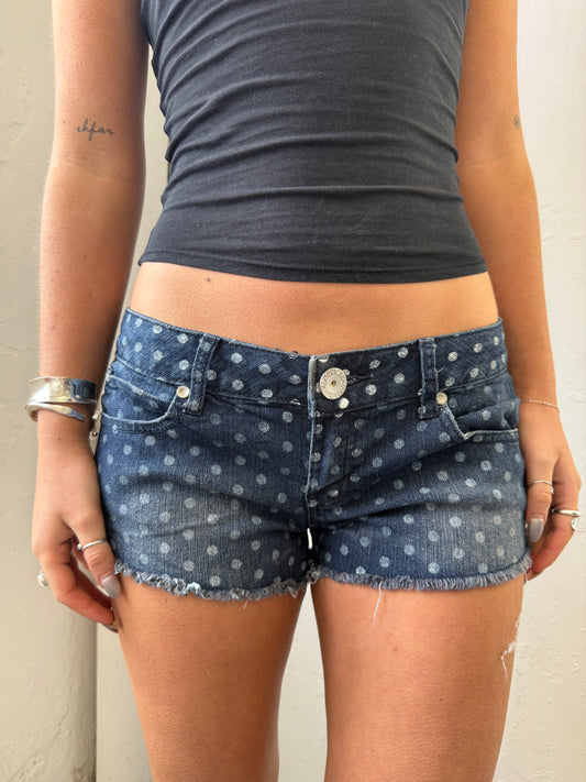 Polka Dot Denim Mini Shorts - Size 8