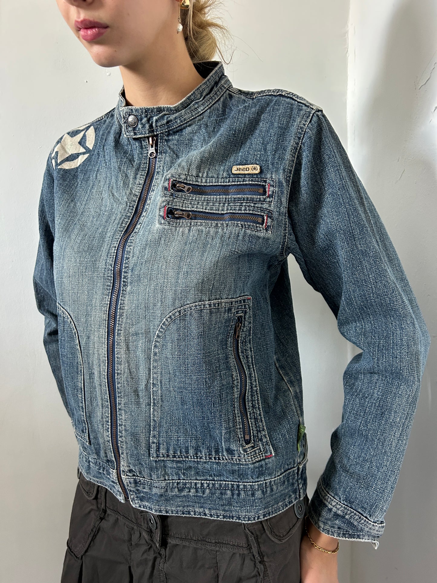 Denim Blue Jeep Zip Up Jacket - Size Medium