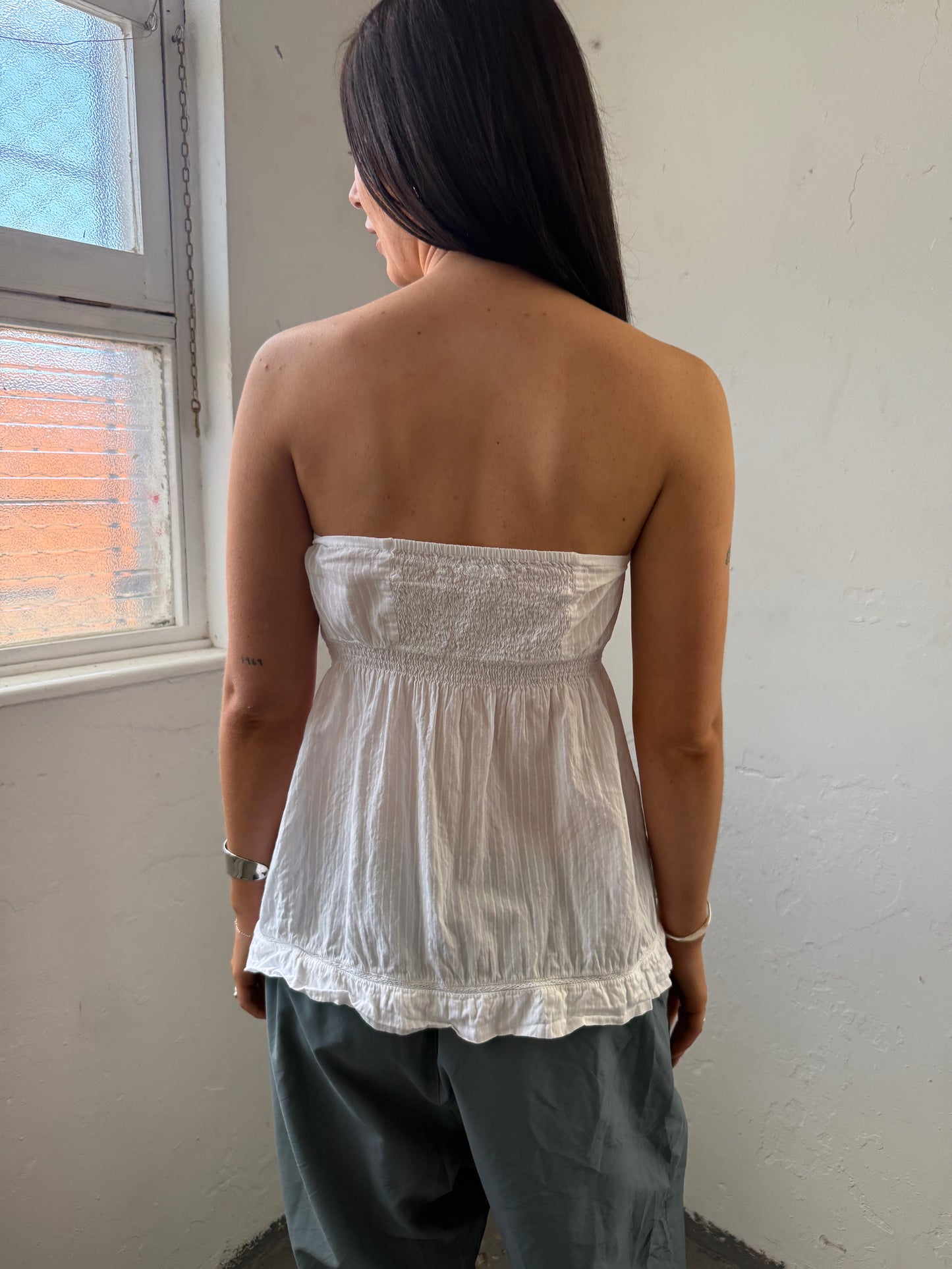 White Cotton Bandeau Top - Size 10