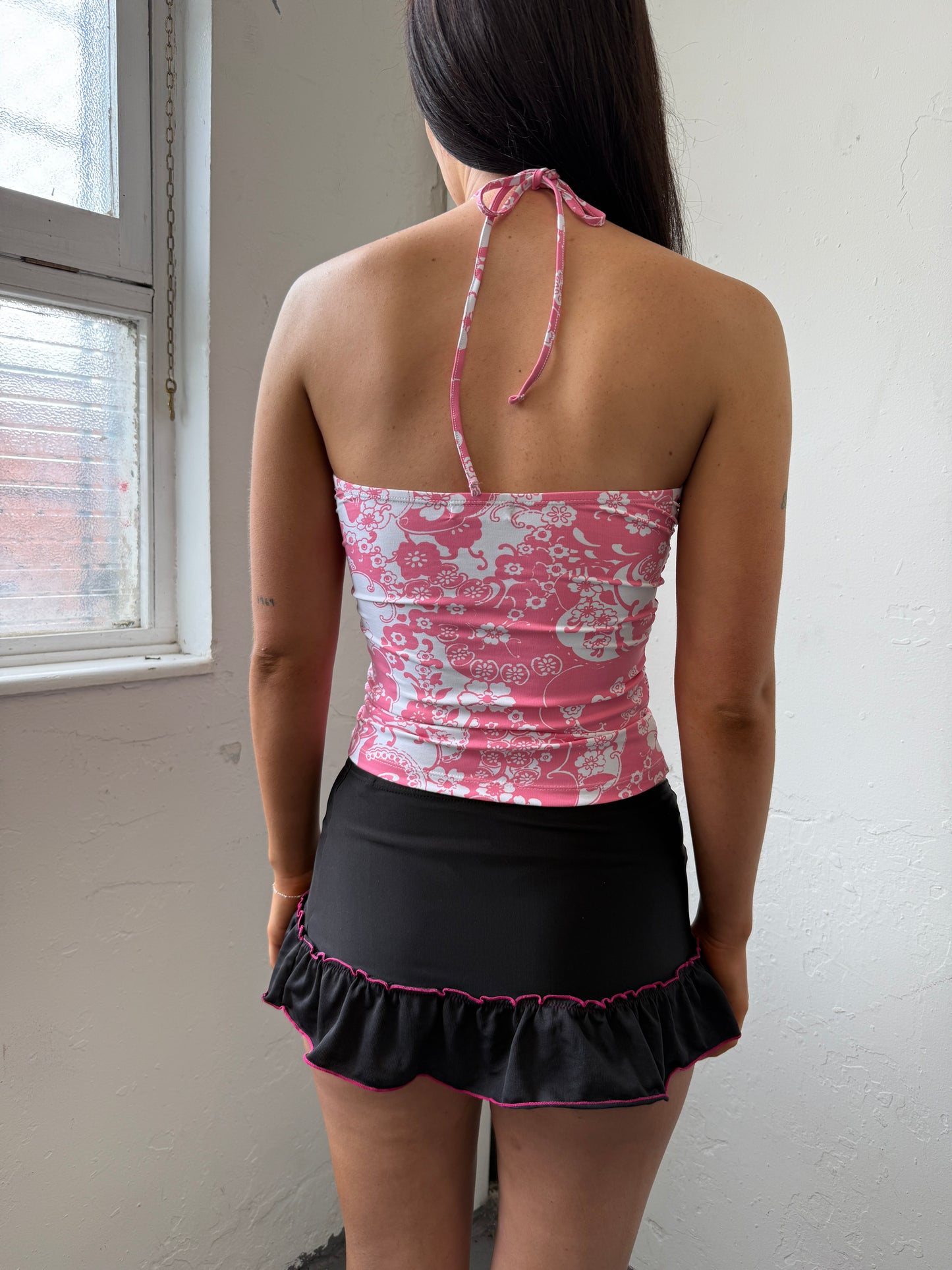 Black Pink Mini Swim Skirt - Size Extra-Small