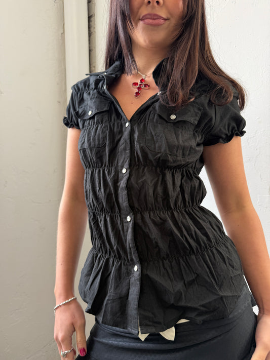 Black Button Up Smock Shirt - Size Small