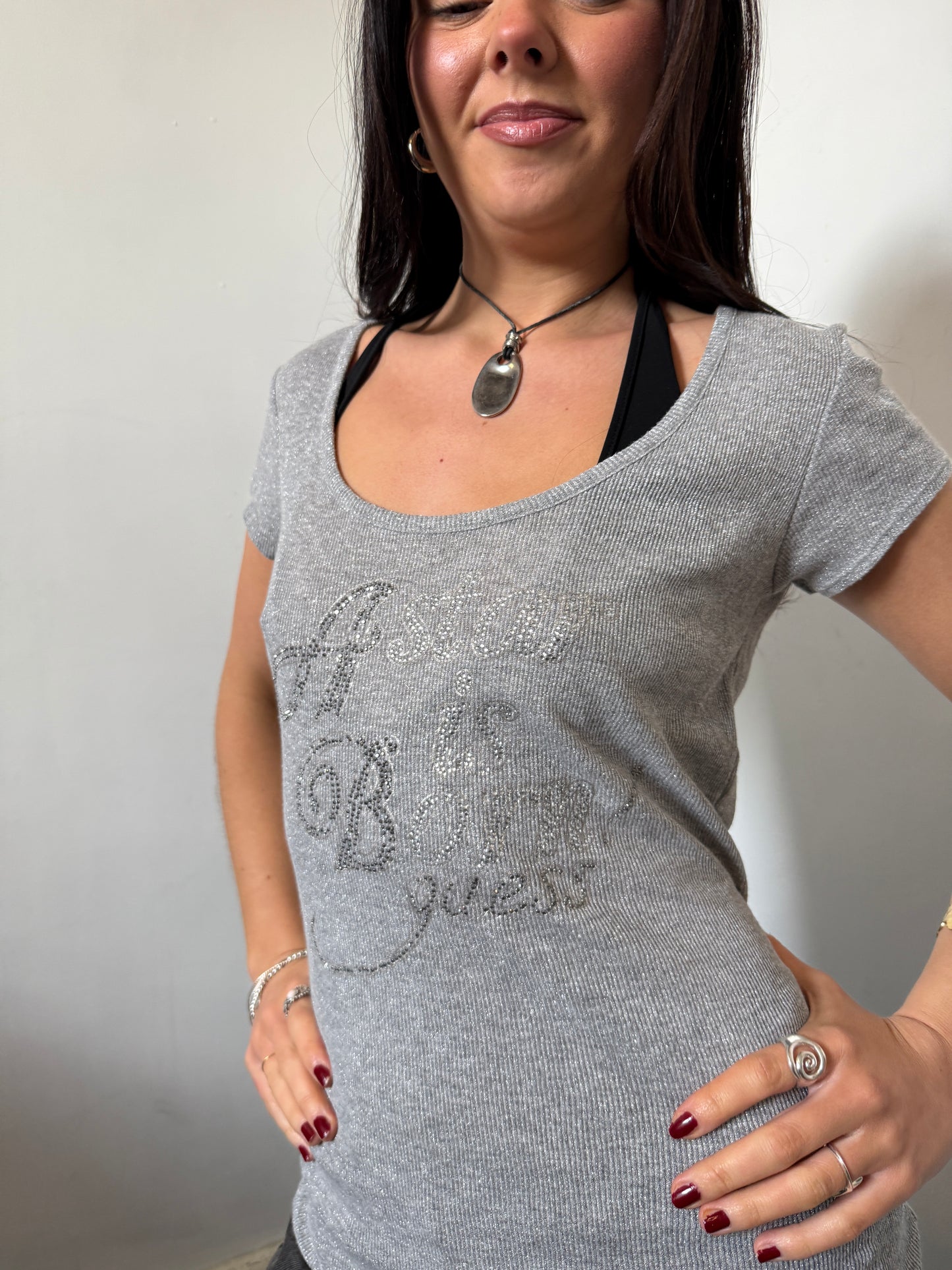 Grey Guess Ribbed Top- Size Large