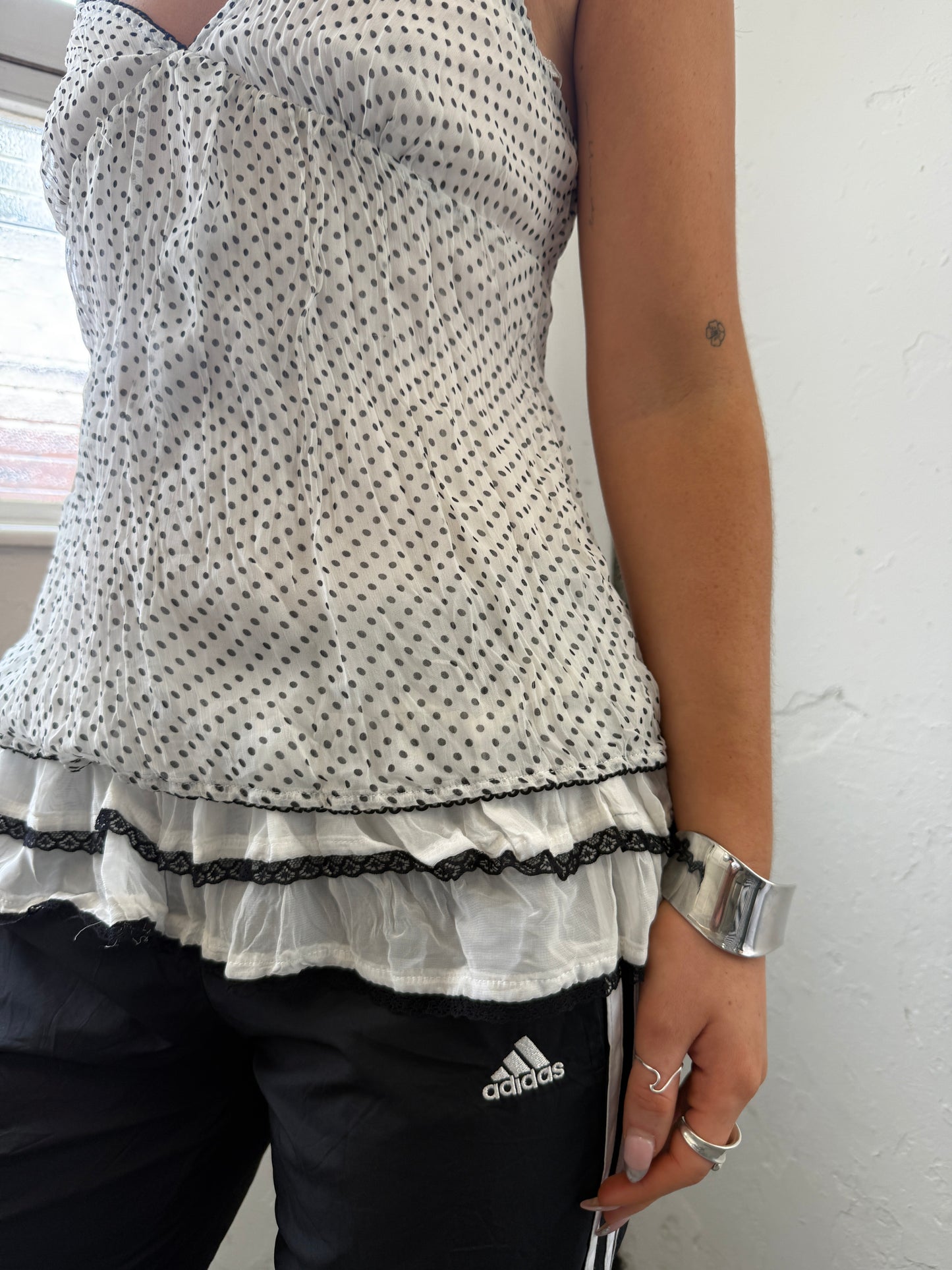 White Black Polka Dot Cami - Size Small