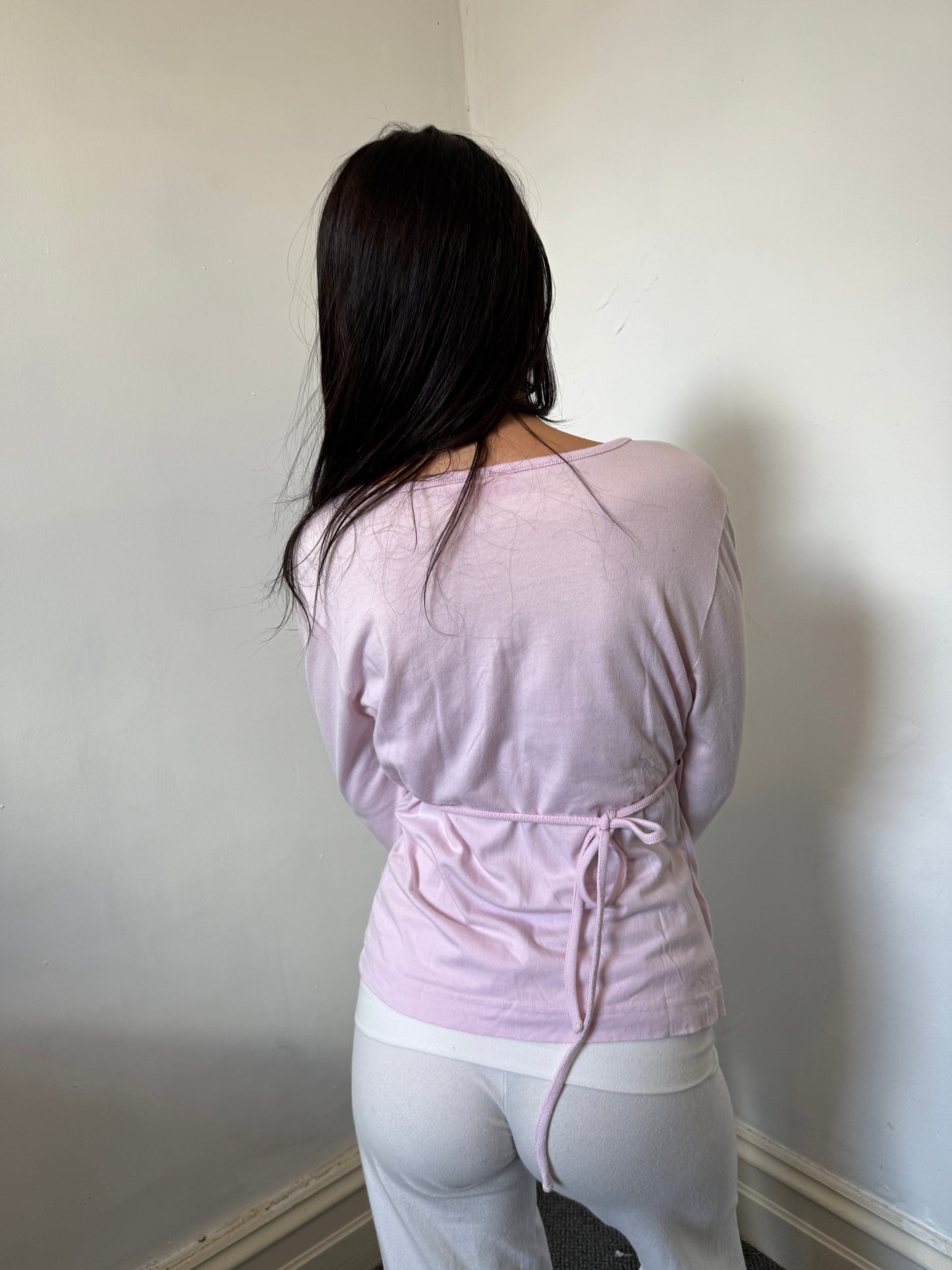 Pink White Puma Long Sleeve Wrap Top - Size Medium