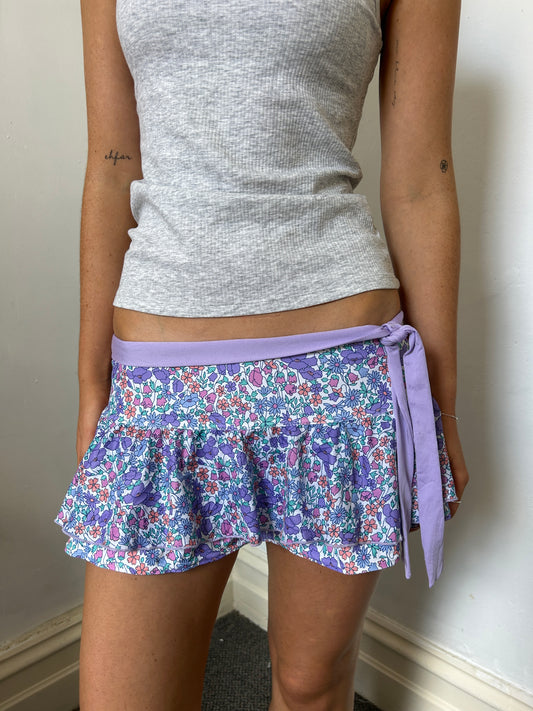 Purple Floral Mini Swim Skirt - Size Small/Medium