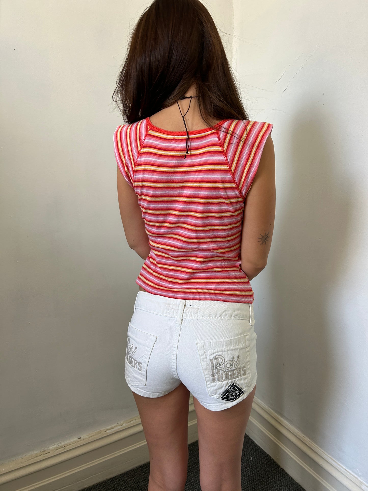 Pink Red Yellow Striped Button Up Top - Size Extra-Small/Small
