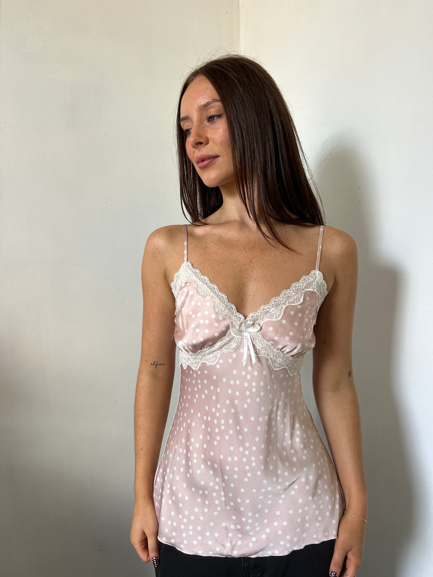 Pink White Polka Dot Cami Top - Size Medium