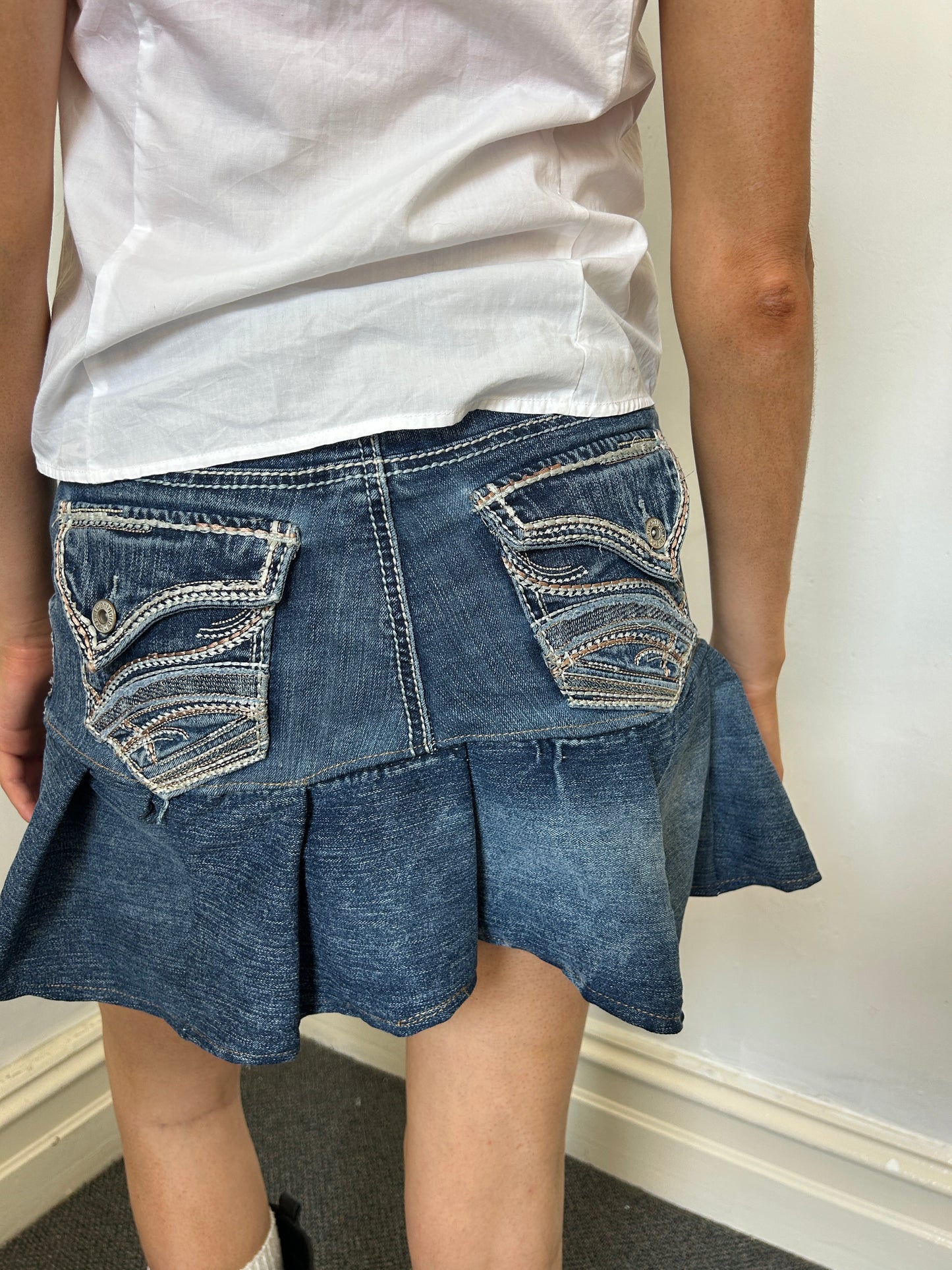 Denim Reworked Mini Skirt - Size Medium