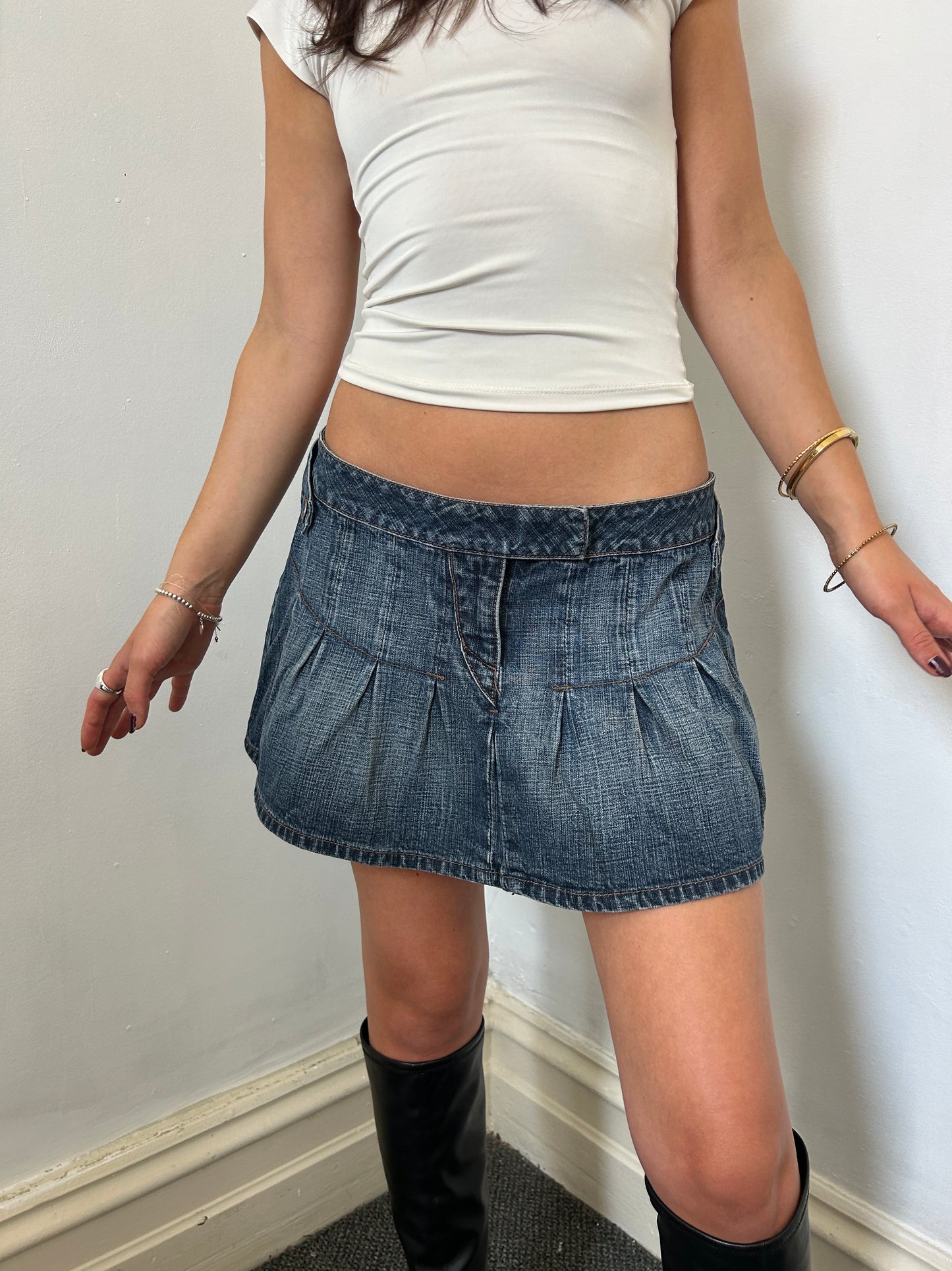 Denim Blue Mini Low Waisted Skirt - Size Medium