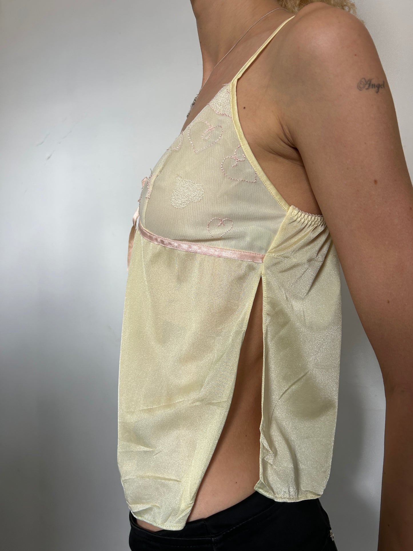 Yellow Pink Lace Cami Top - Size Small