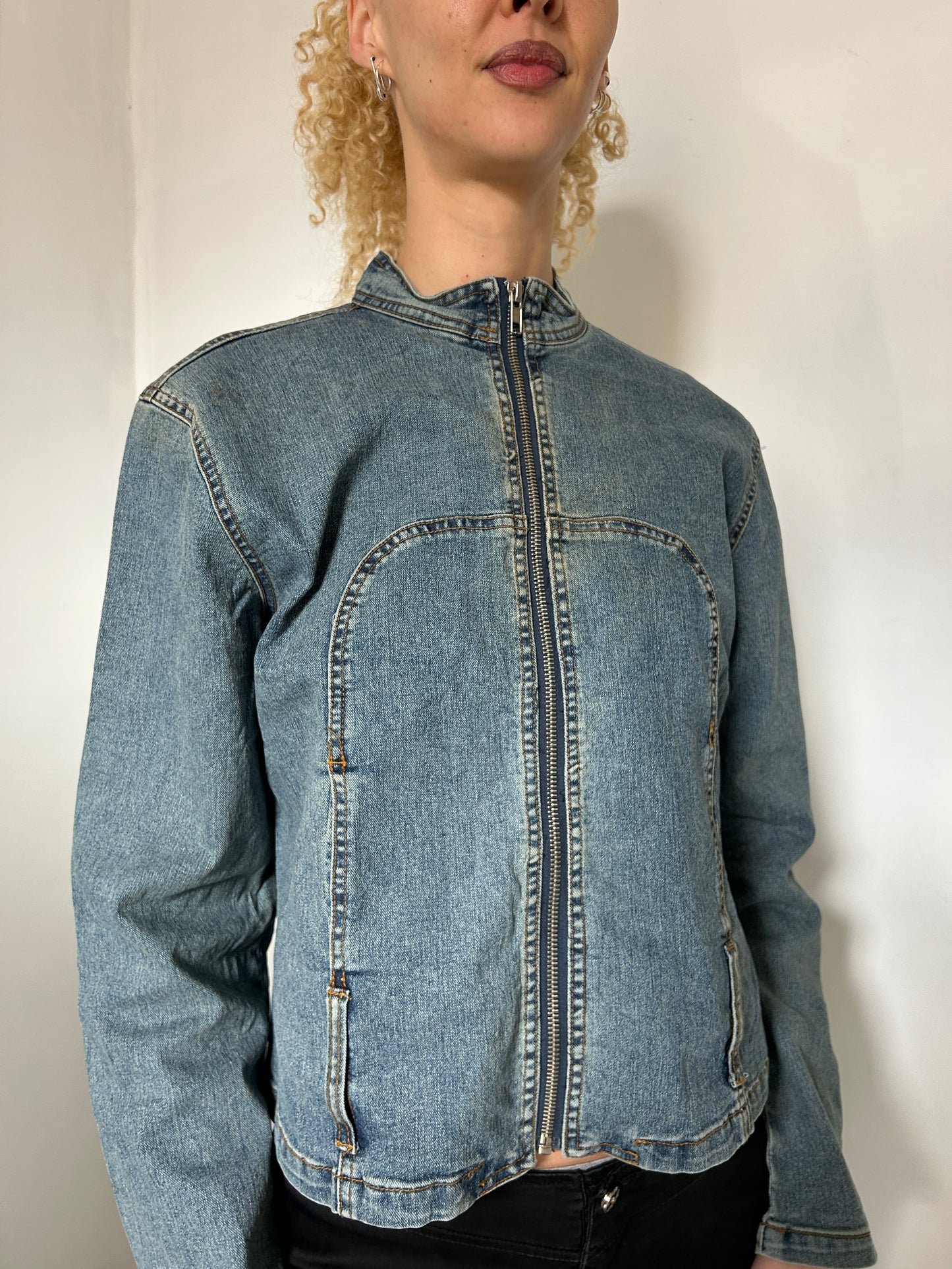 Denim Blue Zip Up Jacket - Size Medium