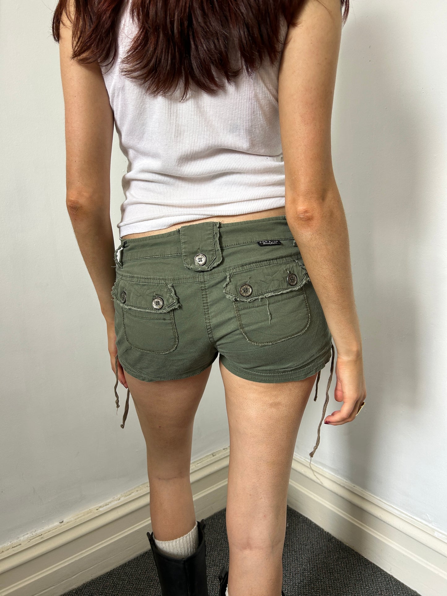 Green Khaki Mini Micro Shorts - Size Medium/Large
