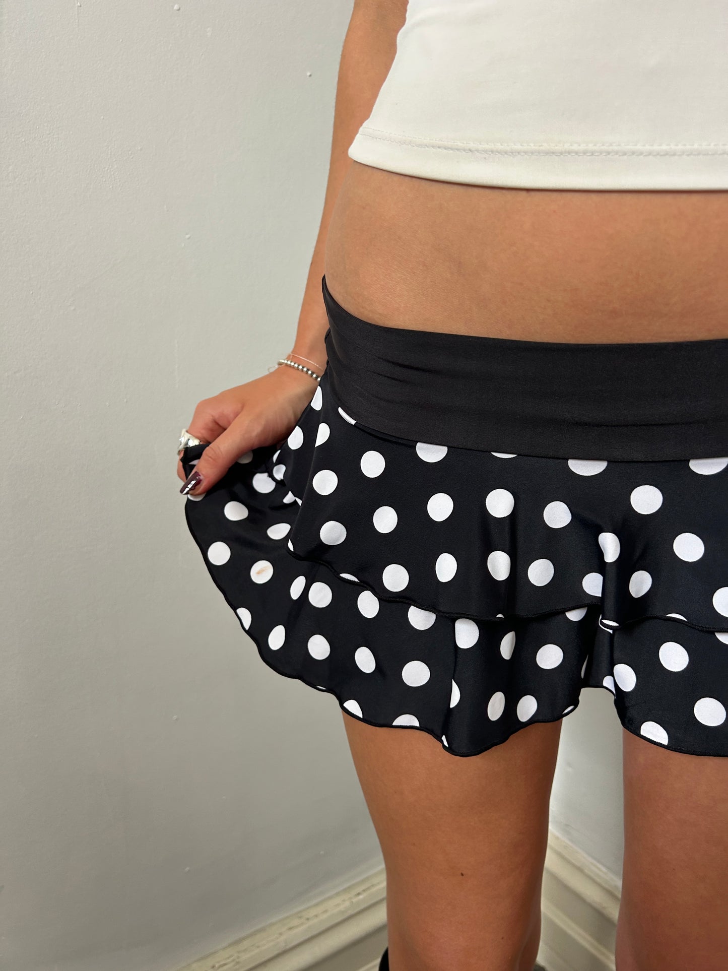 Black White Polka Dot Mini Skirt - Size Small