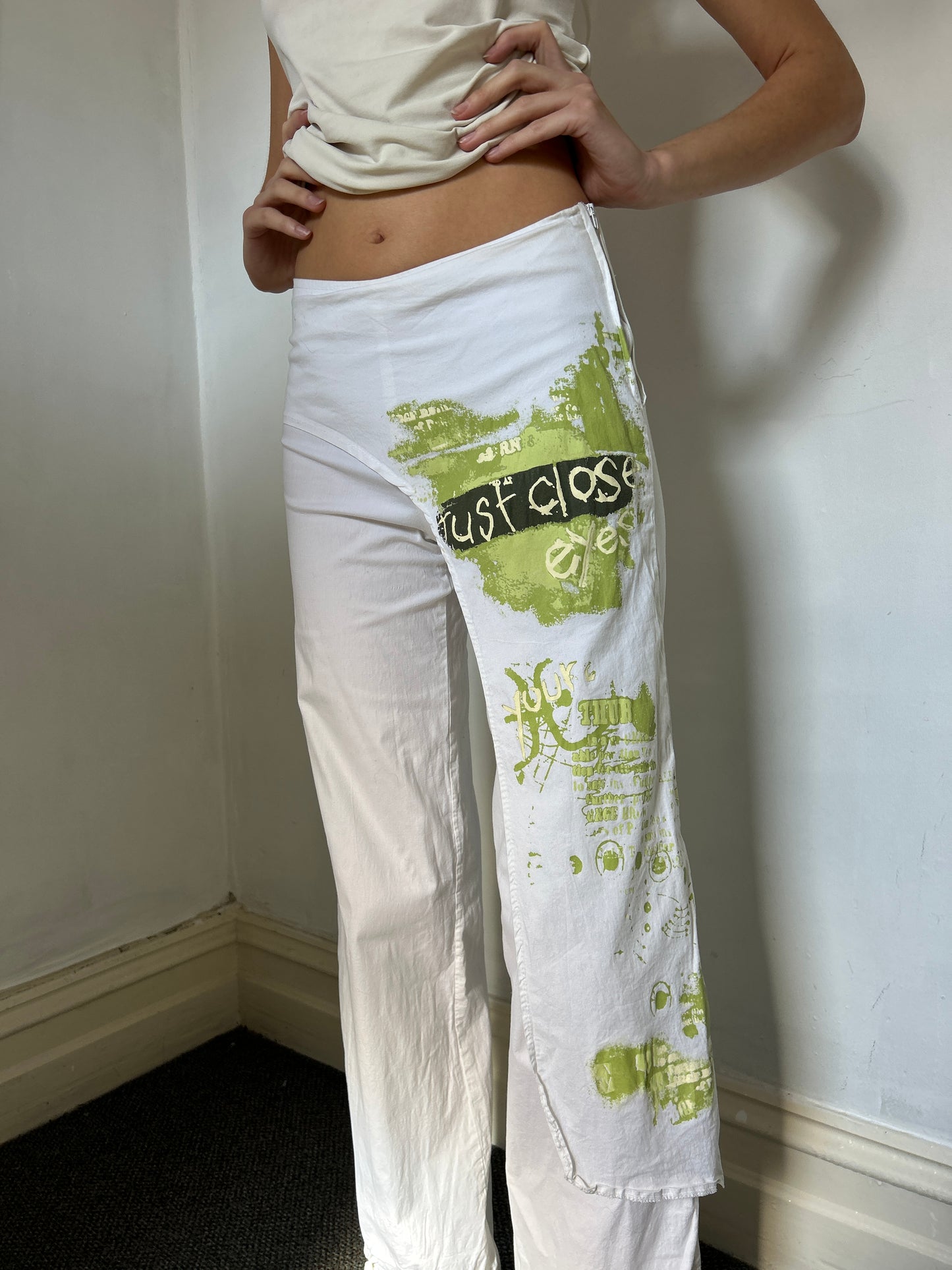 White Green Unique Long Pants - Size Extra-Small