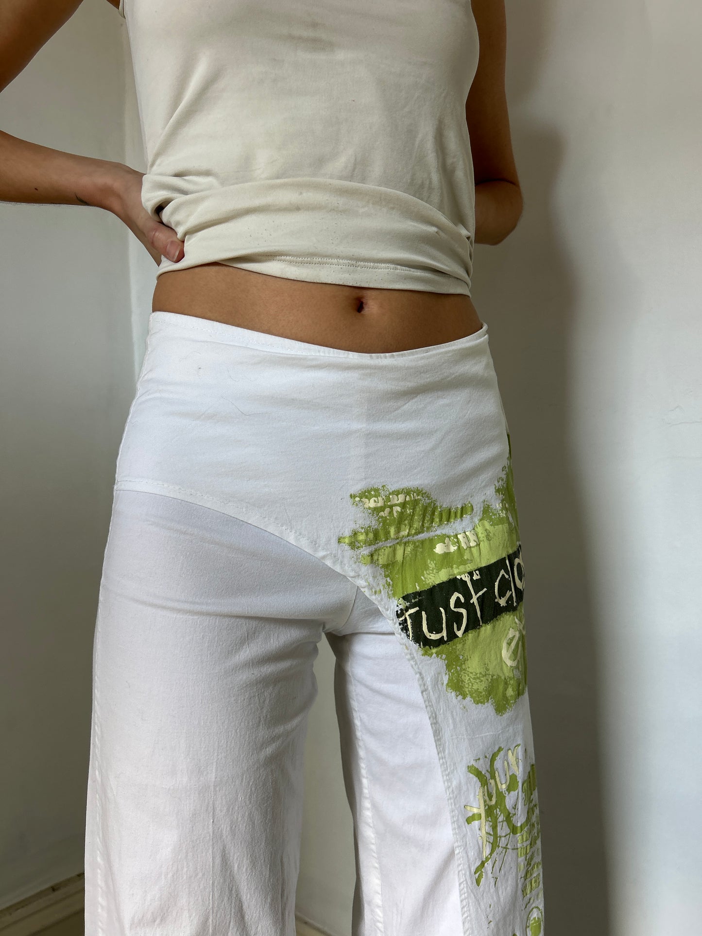 White Green Unique Long Pants - Size Extra-Small