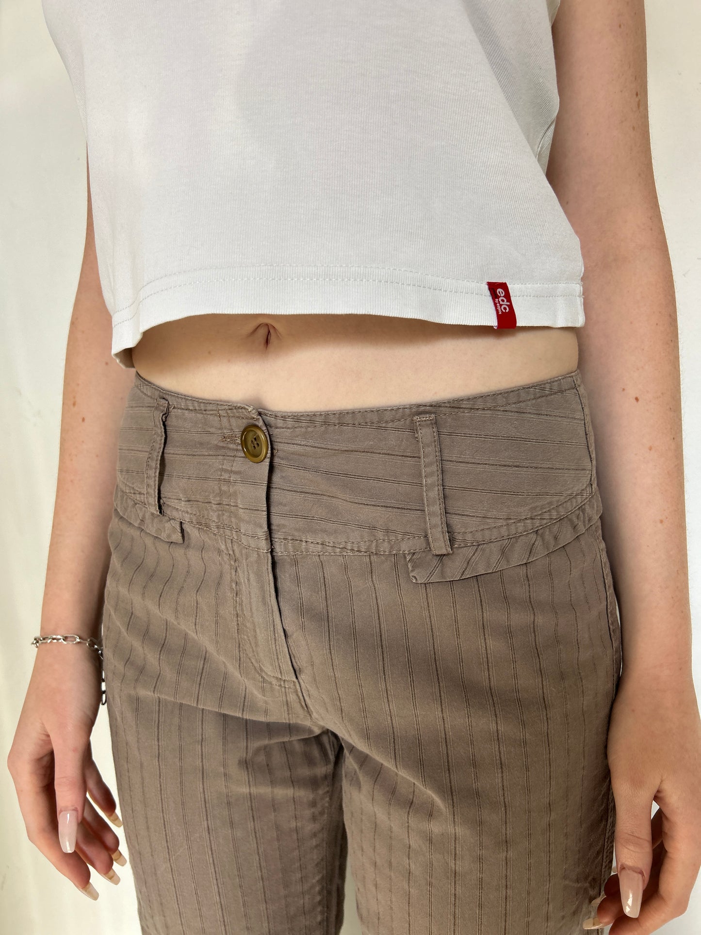 Brown Pinstriped Capri Pants - Size Small