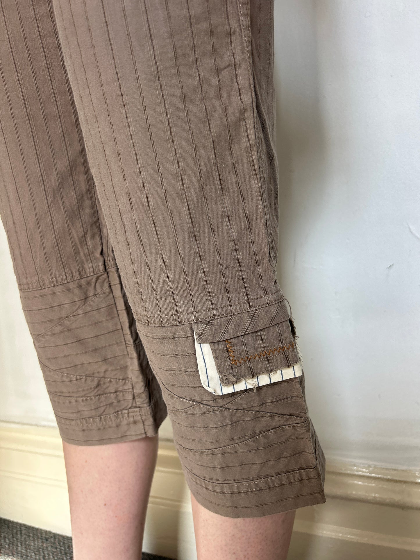 Brown Pinstriped Capri Pants - Size Small