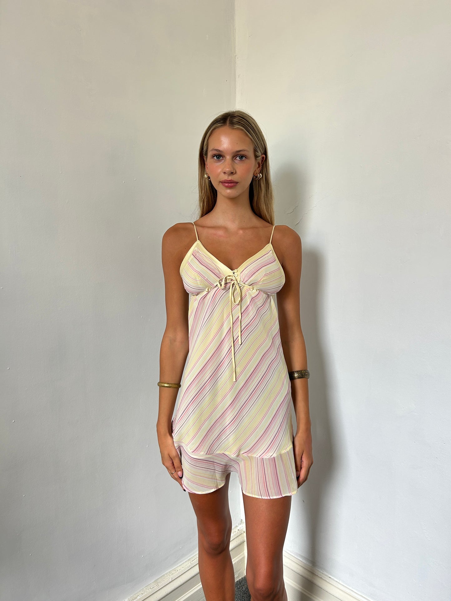 Yellow Pink Striped Cami Dress - Size Small