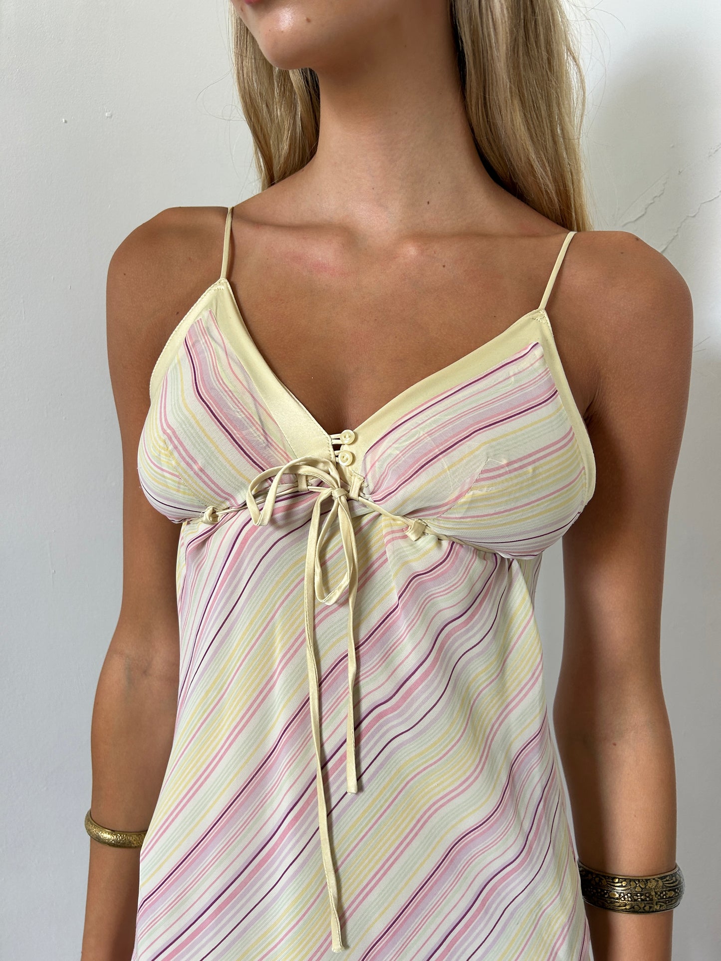Yellow Pink Striped Cami Dress - Size Small