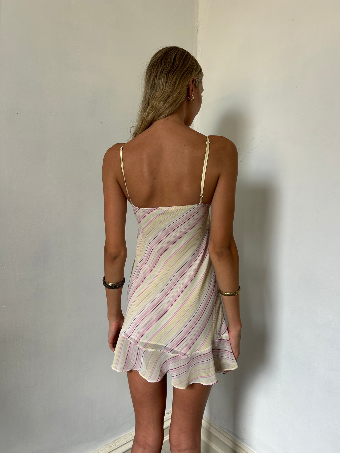 Yellow Pink Striped Cami Dress - Size Small