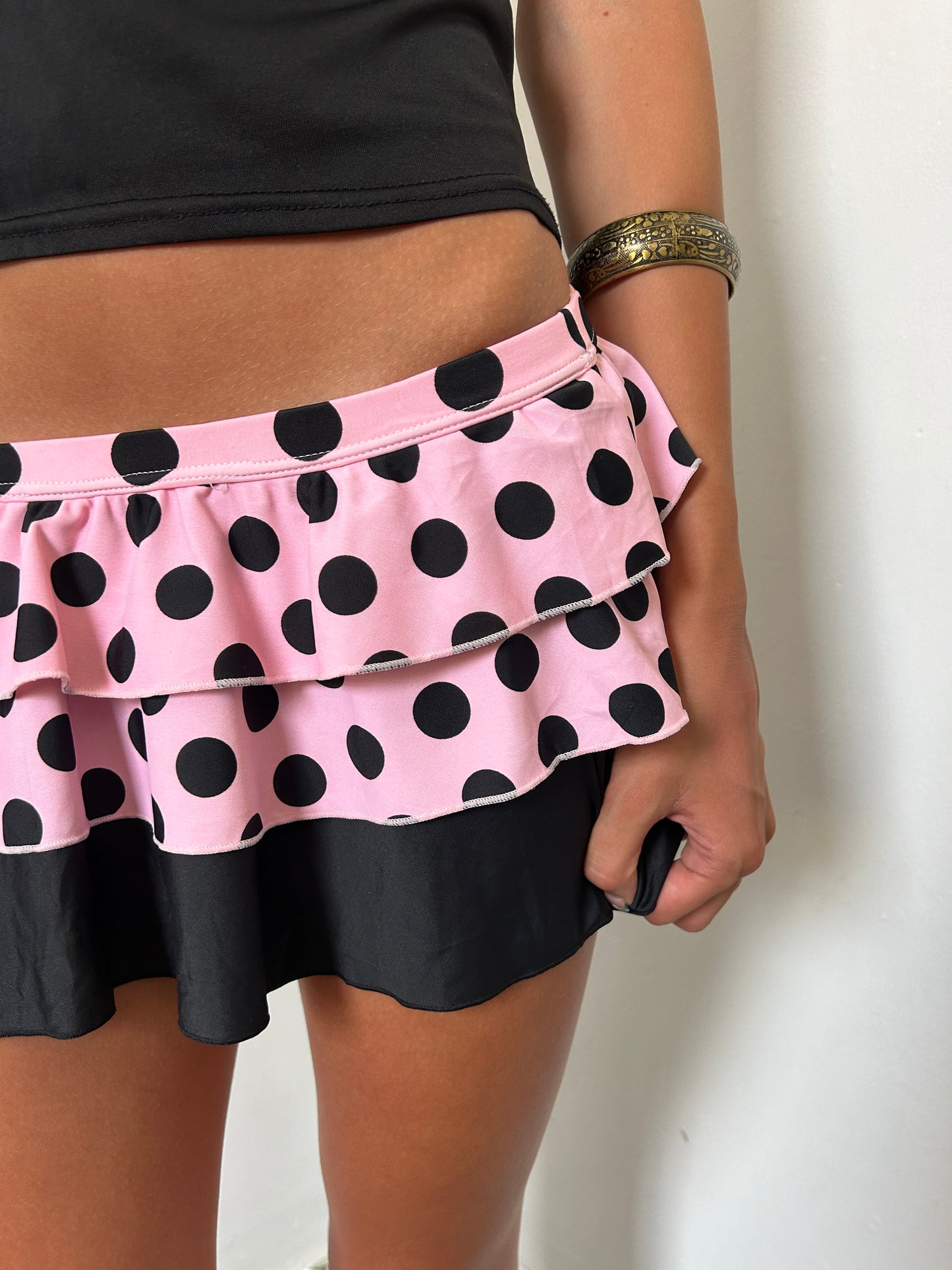 Pink Black Polka Dot Mini Swim Skirt - Size Small