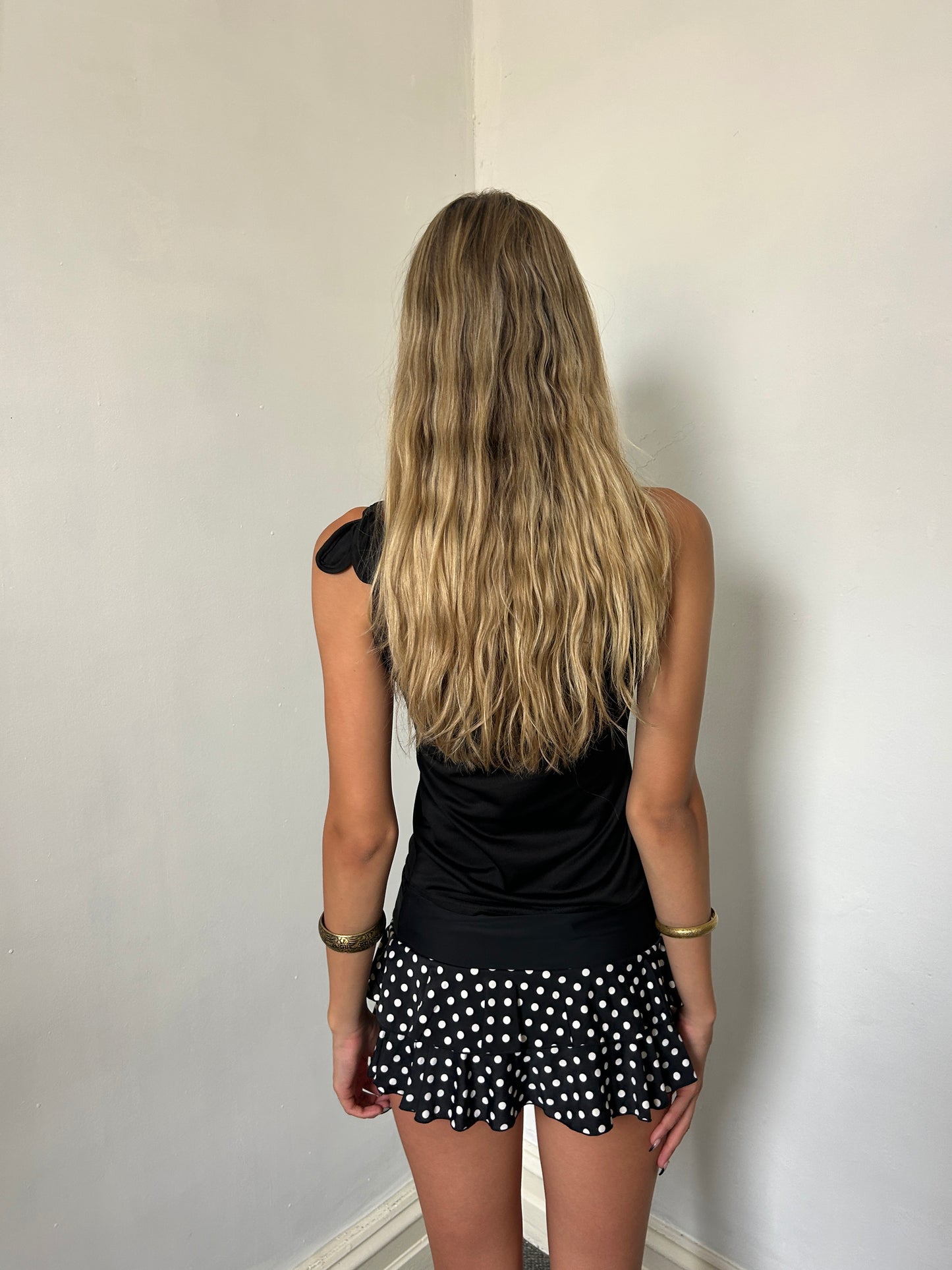 Black White Polka Dot Mini Swim Skirt - Size Extra-Small