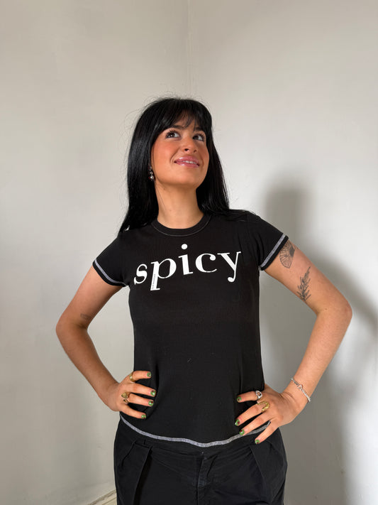 Black White Spicy Baby Tee - Size Medium