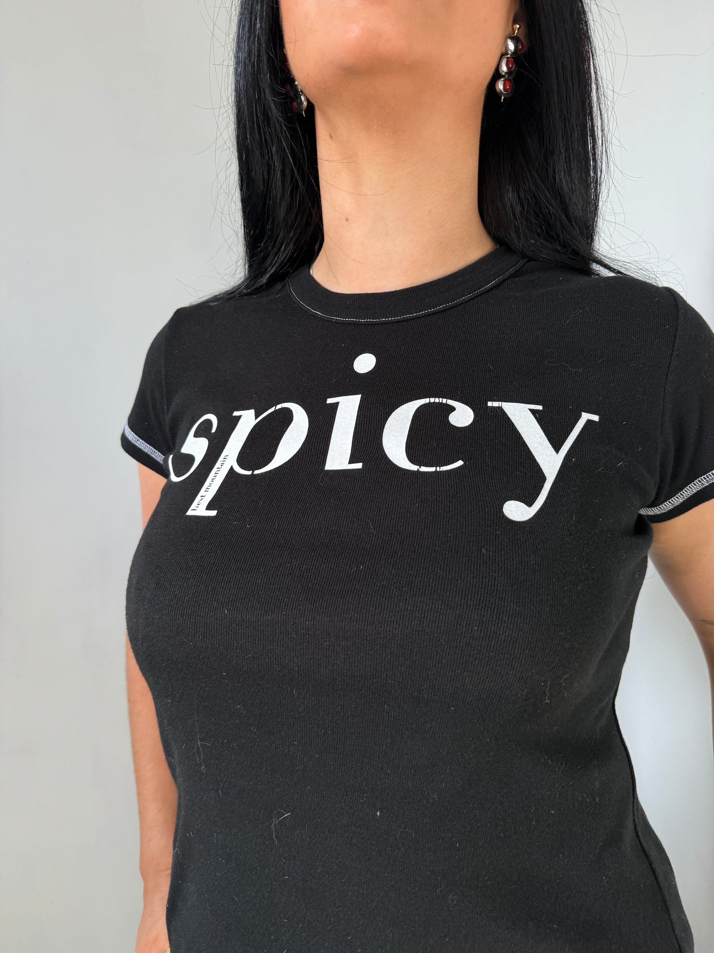 Black White Spicy Baby Tee - Size Medium
