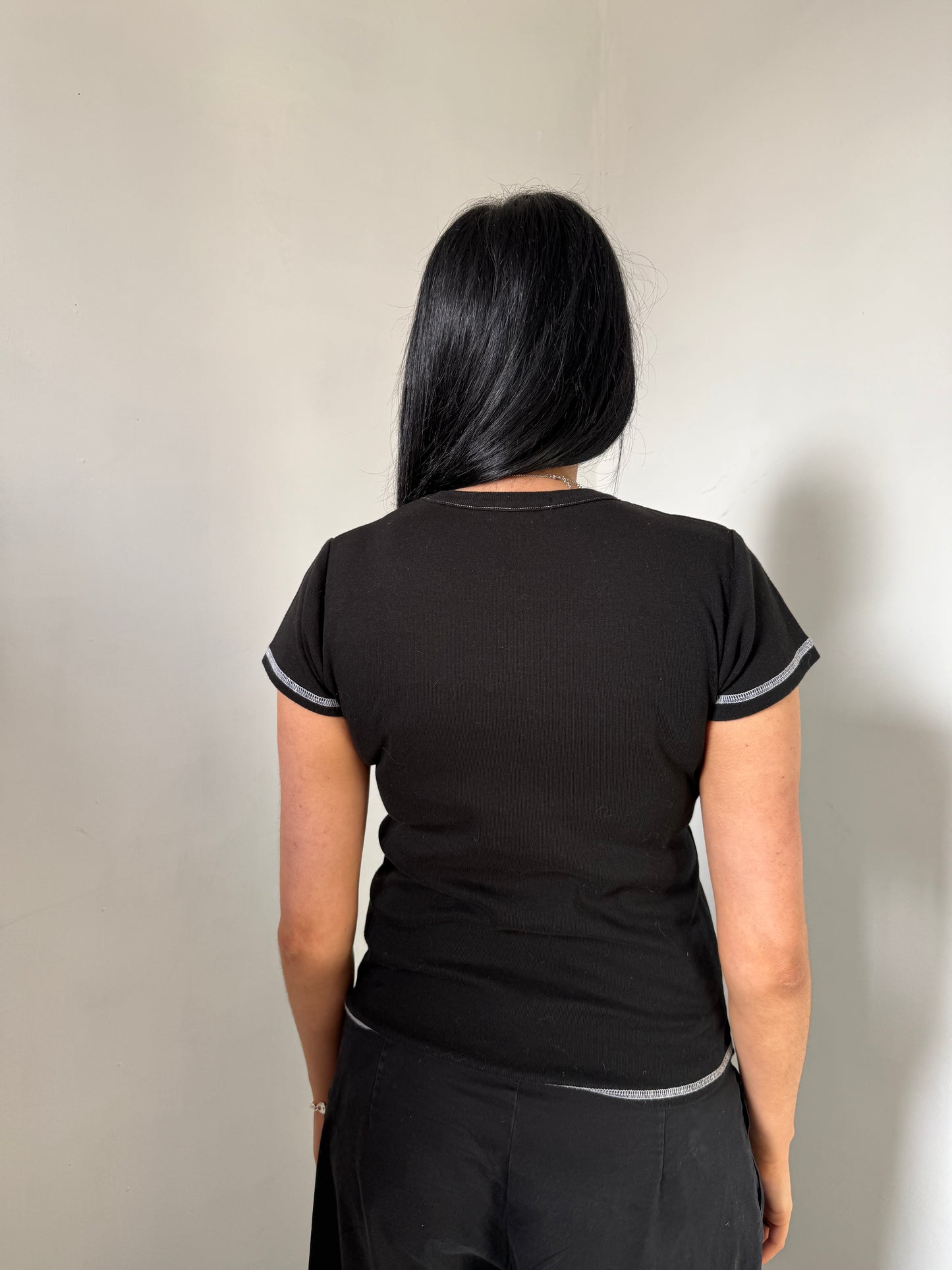 Black White Spicy Baby Tee - Size Medium