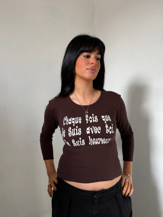 Brown Graphic Baby Tee - Size Small