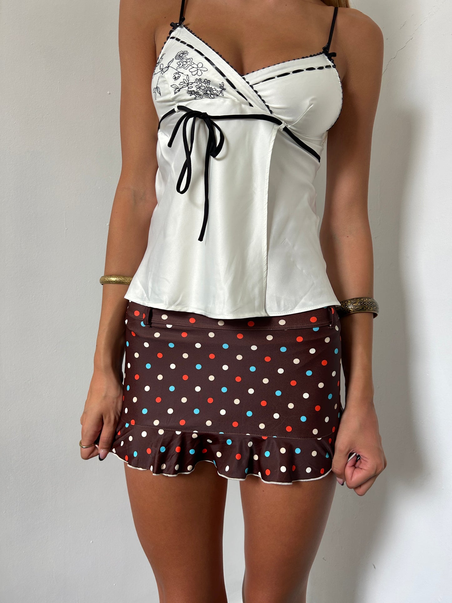 Brown Polka Dot Mini Swim Skirt - Size Small
